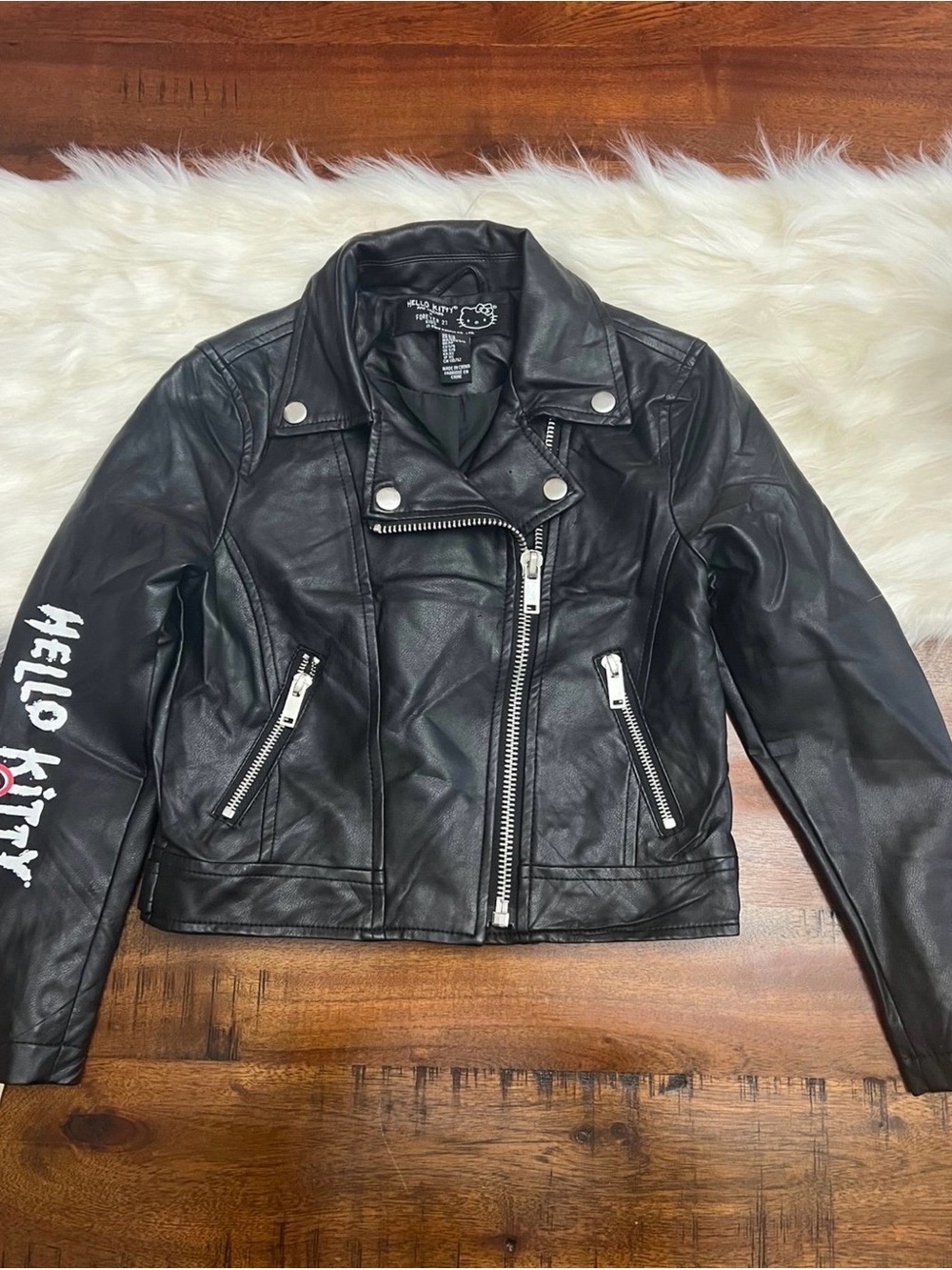Hello Kitty Black Faux Leather Moto Jacket - Kids size 5/6